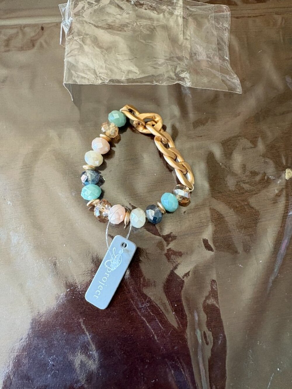 Project Jewelry Multicolor Faceted Bead Gold Chain Statement Bracelet NWT
